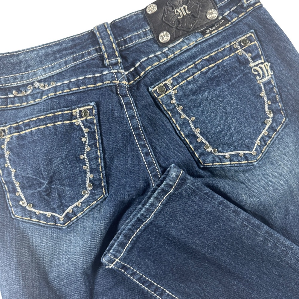 Miss Me Skinny Jeans Womens 28 Thick Stitch Embellished Low Rise Dark Wash